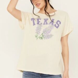 We The Free Women L Cream Texas State Flower Short Sleeve Graphic Tee NWOT